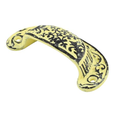 Yellow Distressed Floral D Pull Iron Handle